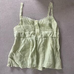 Light Green Lace-Trim Spaghetti Strap Tank Top